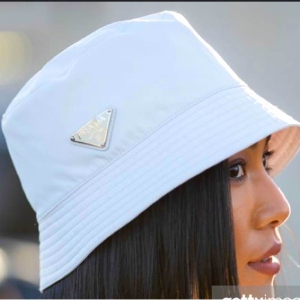 Prada White Nylon Bucket Hat with Silver Logo